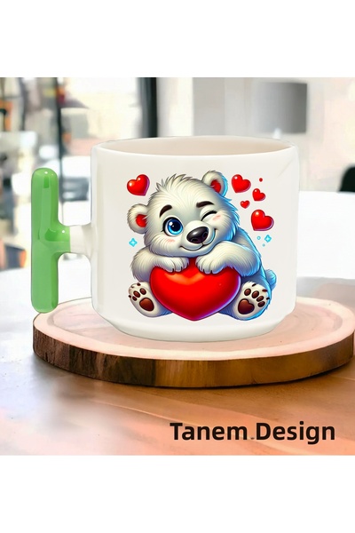 Tanem Tasarım كوب قهوة وشاي هدية ليوم الحب - كوب بمقبض على شكل حرف T