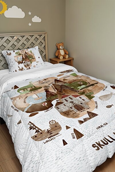 EVPANYA Πάπλωμα και μαξιλαροθήκη με σχέδιο Lost Island για ένα άτομο