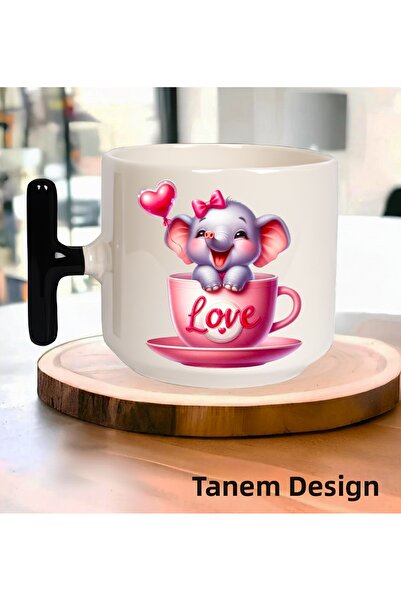 Tanem Tasarım كوب هدية عيد الحب للقهوة والشاي - كوب بمقبض على شكل حرف T