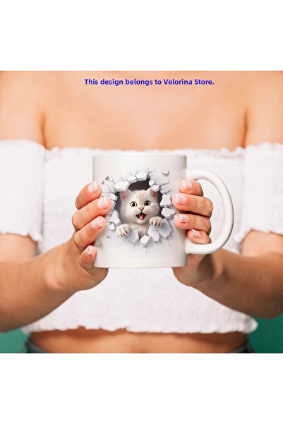 Velorina 3D Mug with Cute Cat Design Coming Out of the Wall - 3D Cat Mugs