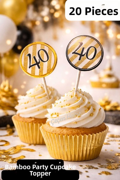 ÇEÇEN HOME (20 Pieces) 40Th Birthday Party Toothpicks, 40Th Birthday Cake-Des...