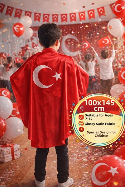 TOYFEST Τουρκική σημαία με στάμπα με φεγγάρι και αστέρι, σατέν παιδική κάπα 7...