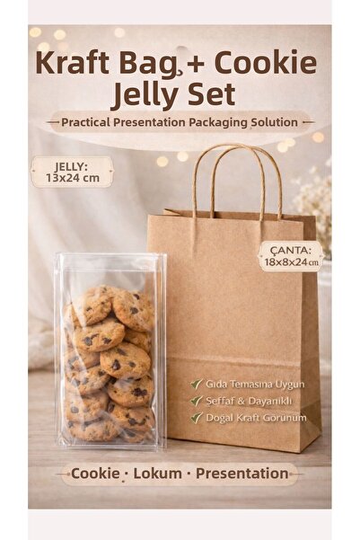 figanlar ambalaj Τσάντα Kraft + Σετ ζελατίνας για μπισκότα χωρίς ταινία 18x8x...