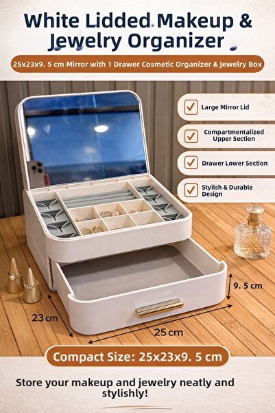 Snow Homs Γραφείο με καθρέφτη και συρτάρια, Οργανωτής κοσμημάτων και μακιγιάζ...