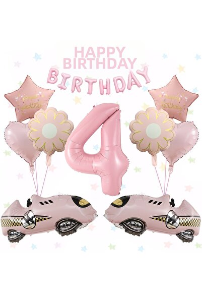 ÇITIPITISTORE Σετ μπαλονιών για πάρτι γενεθλίων με ροζ αυτοκίνητο