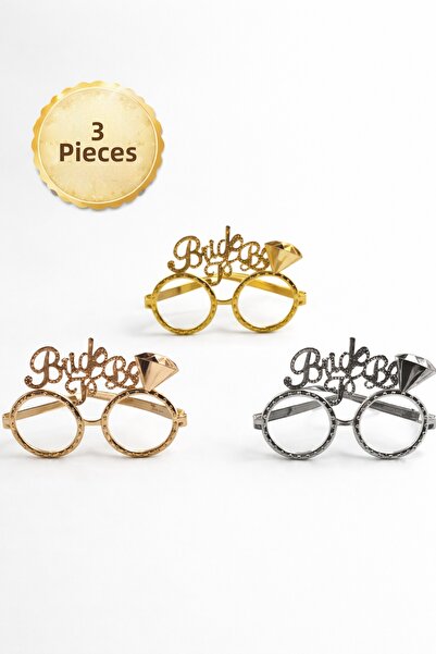 PARTİPORT Bride to Be Party Glasses Without Glass Set of 3 Gold Silver Rose G...