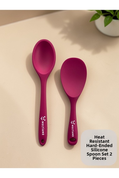 Multiamo Hard Tip Heat Resistant Fireproof Non-Stick Silicone Long Spoon 28 C...