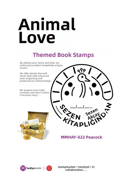 HEDİYENOMİ MühürMarket > ختم كتاب الحب للحيوانات على شكل طاووس - Ex-libris - ...