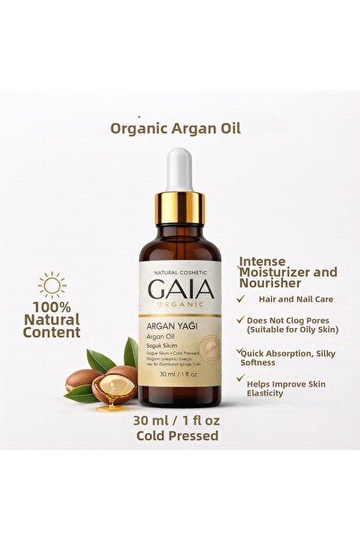 Gaia Organic Cold Pressed Organic Argan Oil 30 ml (with Glass Drops)