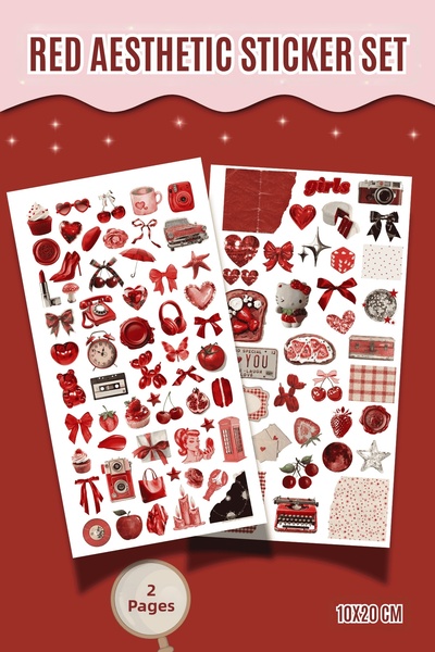 Hume Craft Set de 2 autocolante tematice estetice roșii, potrivite pentru alb...