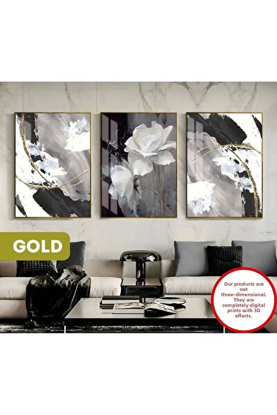 Harika bir ev | μαύρο-χρυσό Συνδυασμός Κομψό Floral-αφηρημένο Σετ 3 τεμαχίων ...