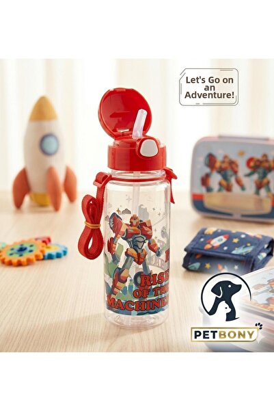 BONYPET Children's Water Bottle, School Water Bottle, Carrying Strap, Straw, ...