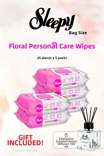 Sleepy 5 Pack, Floral 25-Piece Personal Care Towels and Rosie Fragrance