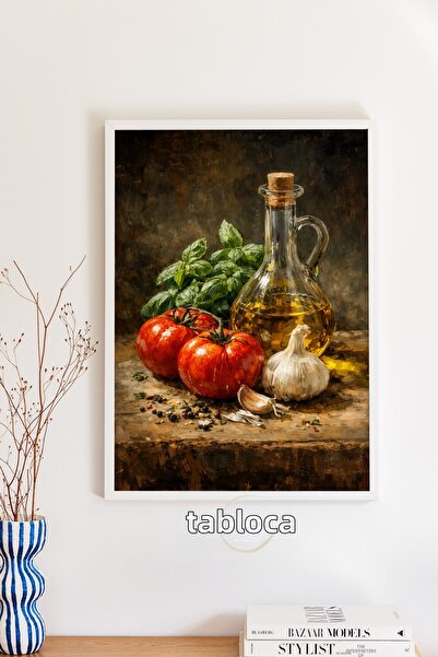 tablodea Βίντατζ ζωγραφική κουζίνας με μοτίβο ελαιόλαδου και φυσικών λαχανικώ...