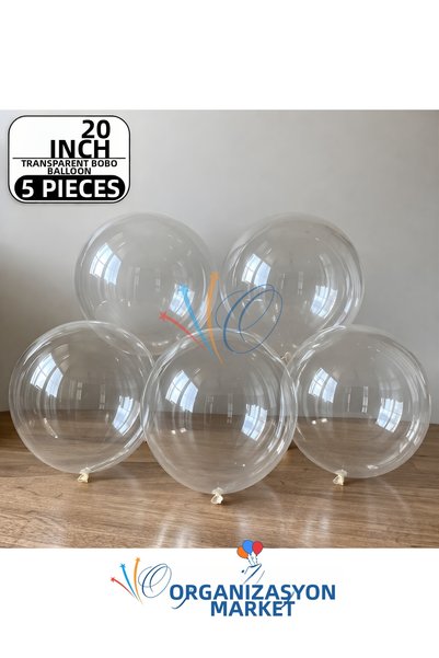 Organizasyon Pazarı 20 Inch Transparent Bobo Balloon 5 Pieces – Transparent Party Balloon Birthday, Organization, Decoration Balloon