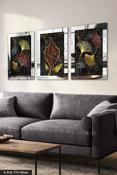 Evinemoda Sparkling Colorful Leaves 3-Piece Plexi Mirrored Table