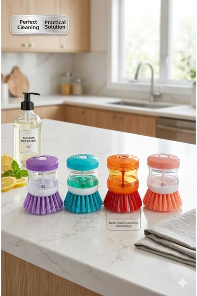 BySevil Βούρτσα πιάτων με δοχείο υγρού απορρυπαντικού - Πρακτική βούρτσα καθα...