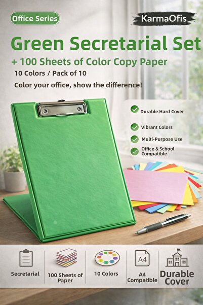 KarmaOfis Green Secretarial Set + 100 Colorful A4 Photocopy Papers |   Durabl...