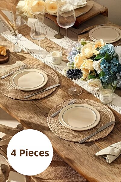 Bayev 4 τεμάχια φυσικό ψάθινο πλεκτό αμερικάνικο ράνερ σερβιρίσματος