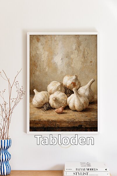 tablodea Βίντατζ ζωγραφική με μοτίβο σκόρδου για την κουζίνα, ζωγραφική με λά...