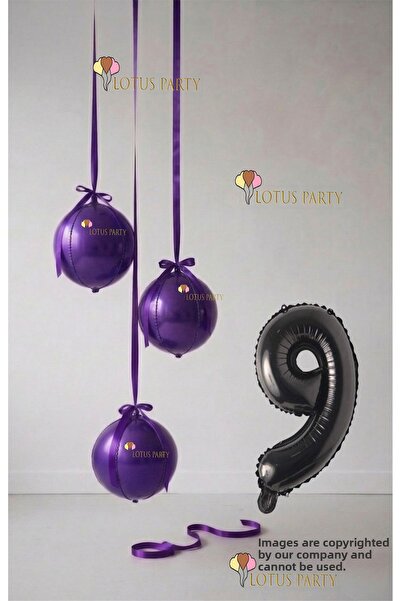 LOTUS PARTY Purple Set - Purple Globe Balloon - Purple Number Balloon - Globe...