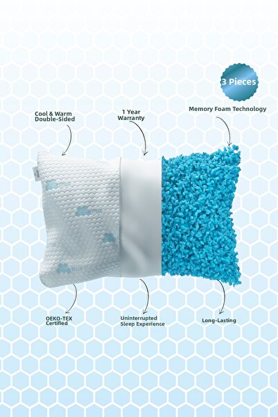 Xpillo ®   3 Pieces - Adjustable Memory Foam Pillow - Double Surface - Coolin...