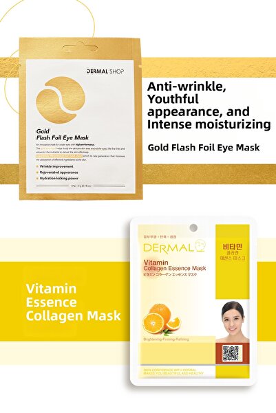 Dermal Gold 3-layer Eye Mask and Vitamin Extract Collagen Mask Set - Brighten...