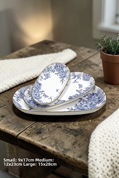 Pinkev Butterfly 3 Size Ceramic Kayık Serving Presentation Plate Set