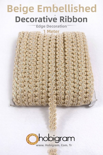 Hobigram Μπεζ διακοσμητικό στολίδι άκρων με λωρίδες από κέρατο κορνέλας με γκ...