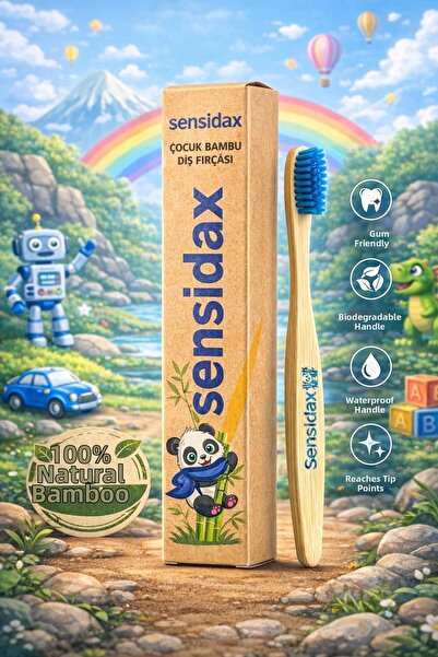 SENSİDAX فرشاة أسنان بامبو للأطفال باللون الأزرق