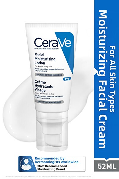 CeraVe كريم مرطب للوجه يحتوي على السيراميد وحمض الهيالورونيك والنياسيناميد 52 مل