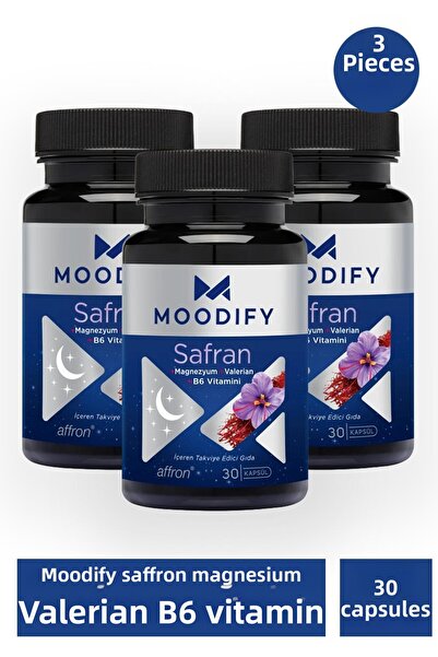 Moodify Safran Magnesium Valerian B6 Vitamin 30 Capsules 3 Pieces