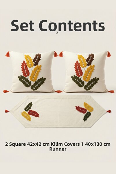 Destiva Home Σετ με κεντητό σχέδιο φύλλων για μαξιλάρια και ράνερ, 2 τετράγων...