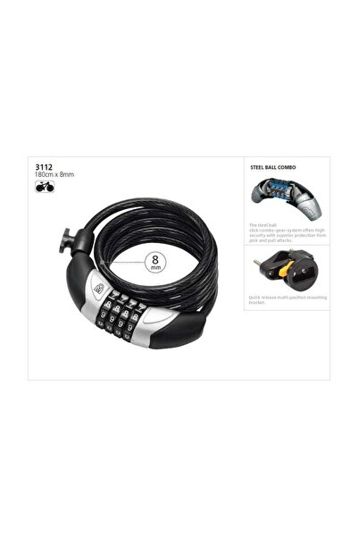 MAGNUM 3112 Καλώδιο 180cmx8mm με κλειδαριά και κωδικό πρόσβασης