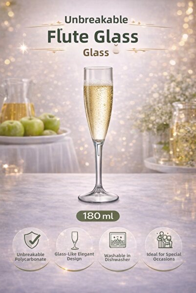 İstanbul Horeca Unbreakable Polycarbonate Flute Glass 180 ml Glass-Like Appea...