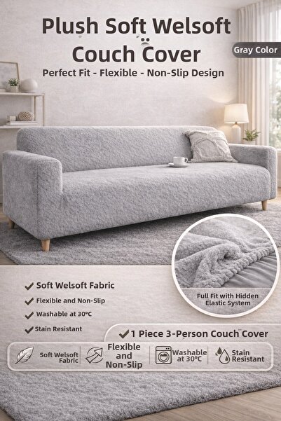 etleshome Μαλακό ελαστικό κάλυμμα καναπέ Welsoft για 3 άτομα, αντιολισθητικό,...