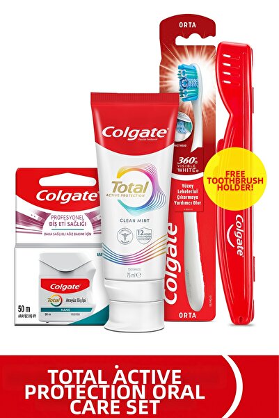 Colgate معجون أسنان توتال نعناع للتنظيف 75 مل + خيط تنظيف الأسنان + فرشاة أسن...