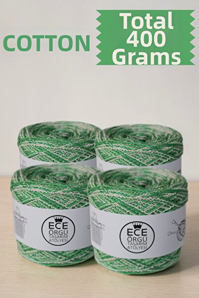 Ece Örgü Tasarım Atölyesi Πράσινο γρασίδι, 100% βαμβάκι, πράσινη λάμψη, εκρού...