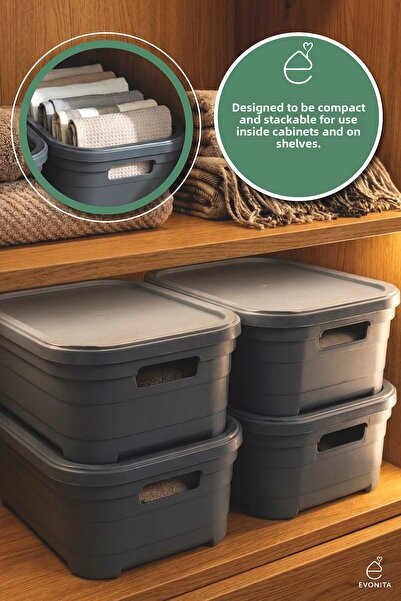 EVONİTA 4 τεμάχια 2.8 LT Κουτί αποθήκευσης με καπάκι Οργανωτής ντουλάπας Σετ ...