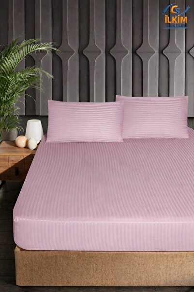 cs ilkim Σετ σατέν ελαστικού σεντονιού από βαμβάκι με ρίγες + 2 μαξιλαροθήκες...