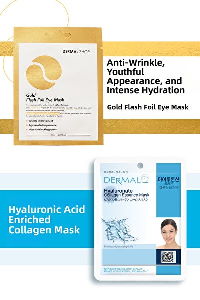 Dermal Gold 3-layer Eye Mask and Hyaluronate Collagen Skin Care Mask Set