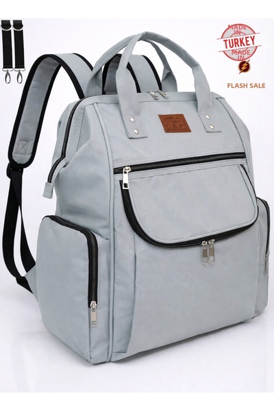 USF Striped Light Gray Black Baby Care Bag