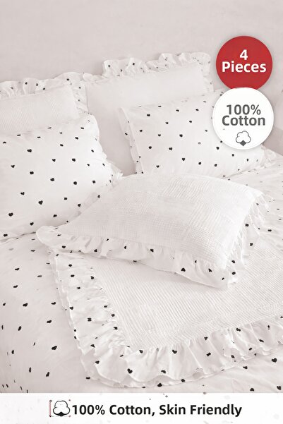 GÖRMEZ TEKSTİL 100% Βαμβακερό Σετ με βολάν 4 τεμαχίων - ΜΑΥΡΟ - Σετ Πικέ για ...