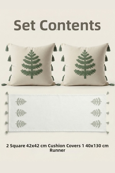Destiva Home Σετ με κεντητό σχέδιο δέντρου, 2 τετράγωνα μαξιλάρια, 1 ράνερ, δ...