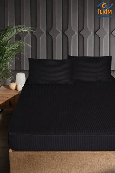 cs ilkim Σετ σατέν ελαστικού σεντονιού από βαμβάκι με ρίγες + 2 μαξιλαροθήκες...