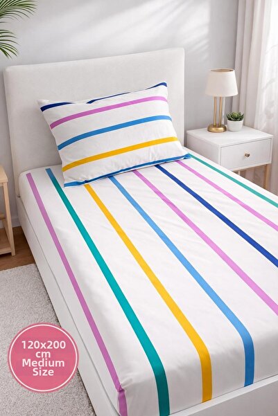 Eponj Home طقم ملاءات سرير مطاطية مقاس متوسط ​​120×200 سم ملونة بخطوط مضحكة