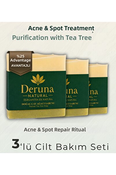 DERUNA NATURAL Tea Tree 3-Piece Skin Care Set |   Anti-Acne & Blemish - Purif...