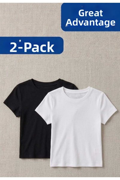 ZUM 2-Pack Crew Neck Black and White Slim Fit Women's Basic Cotton Lycra Short Sleeve T-Shirt Combed Cotton T-Shirt