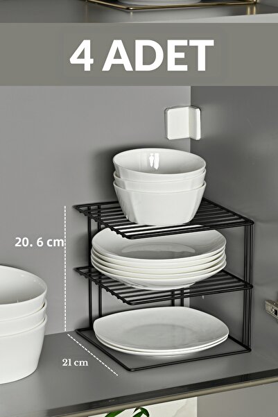 Edora Home Σετ 4 τεμαχίων Μαύρο ματ 3-επίπεδο ράφι για πιάτα και ποτήρια, οργ...