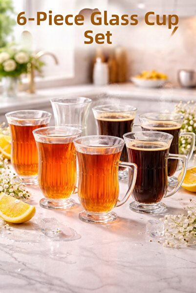 Paşabahçe Set of 6 Glass Latte Cups |   Heat Resistant Transparent Glass Coff...